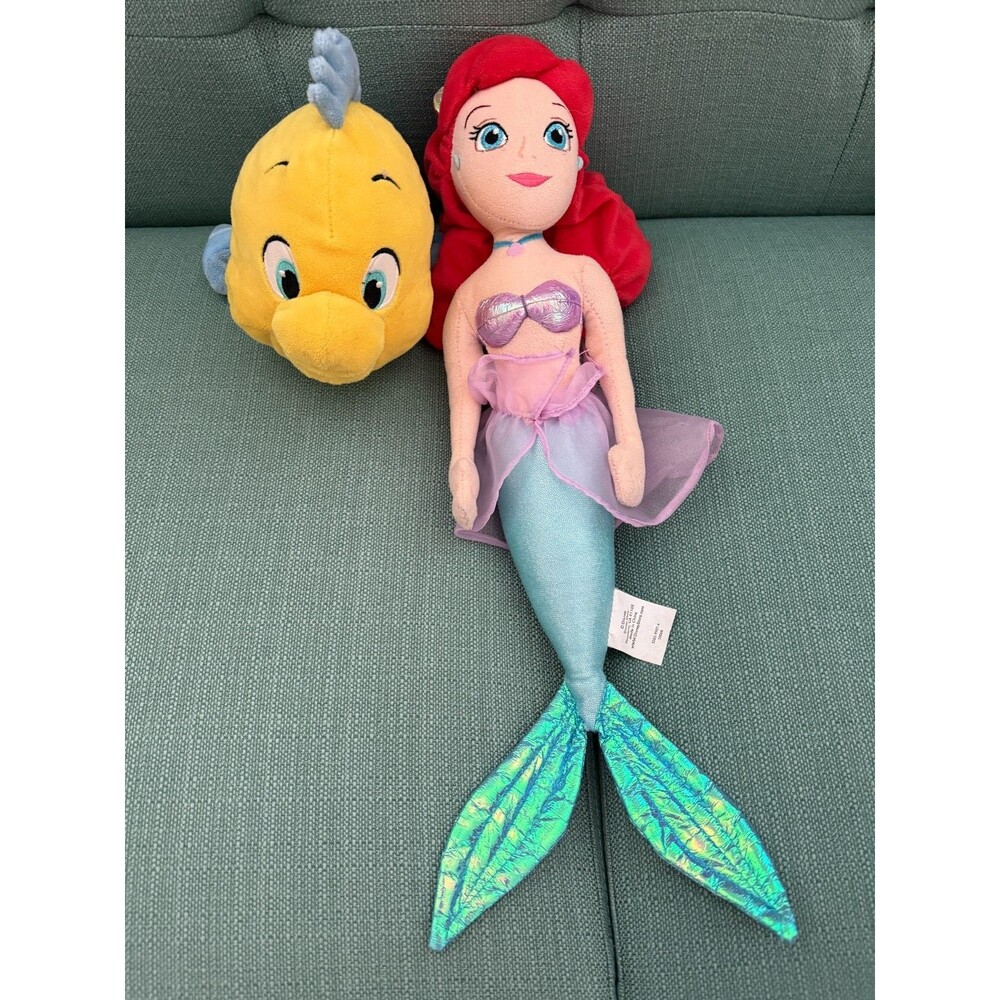 Disney Parks Ariel 14" & Flounder 10" Little Mermaid Plush doll set